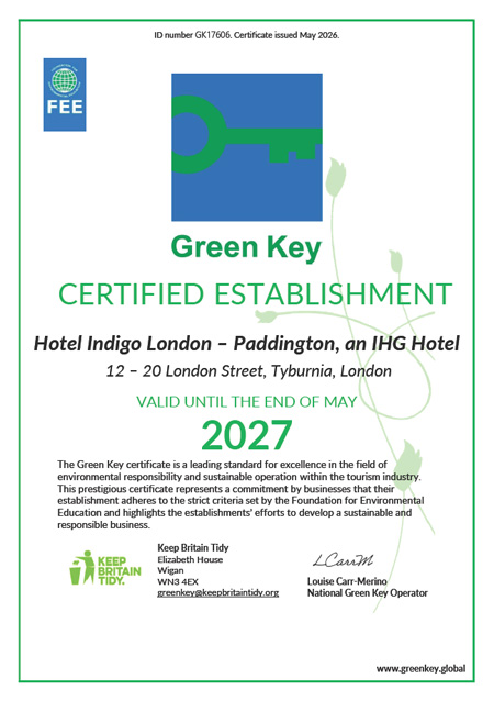 Hotel Indigo London Paddington Green Key Certificate 2027